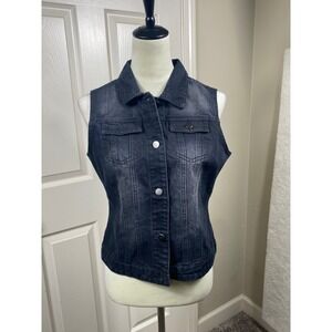 NWT MISSMOLY Denim Vest Sleeveless Jean Jacket Button Up Black Wash‎ S